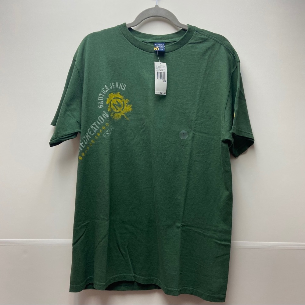 Nautica Tee Shirt Graphic Spellout Green Vintage